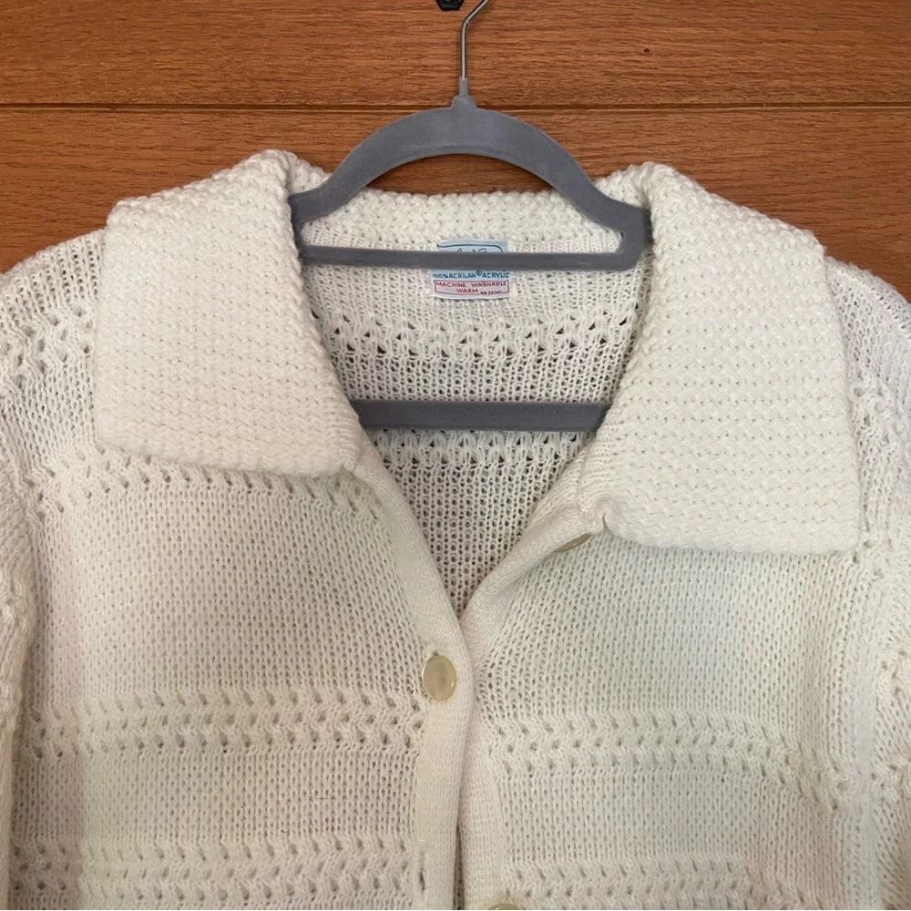 Vintage 60s Carol Brent cream button front longline cardigan sweater - Picture 2 of 6
